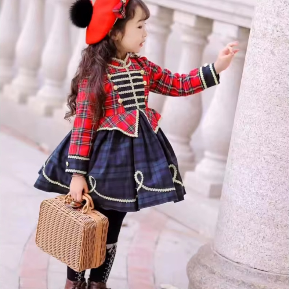 Red Blue Green Tartan Plaid Girl's Christmas Holiday Dress 120 6